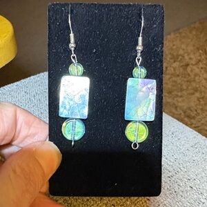 Hand Crafted Iridescent Blue and Green Earrings